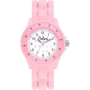 Ρολόι COLORI CLK121 Hearts με πλαστικό πλαίσιο και ροζ καουτσούκ λουράκι.