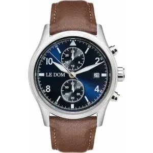 Ρολόι LE DOM Pilot LD.1348-1 Με Μπλε Καντράν Και Καφέ Δερμάτινο Λουράκι
