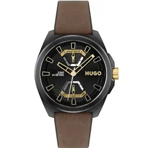 Ρολόι Hugo Boss 1530241 Expose από ανοξείδωτο ατσάλι με μαύρο καντράν και δερμάτινο λουράκι.