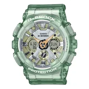 Ρολόι CASIO GMA-S120GS-3AER G-Shock Skeleton με ψηφιακό καντράν και πράσινο καουτσούκ λουράκι.