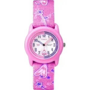 Ρολόι TIMEX T7B151 Time Machines Pink Ballerina με λευκό καντράν και πολύχρωμο υφασμάτινο λουράκι.