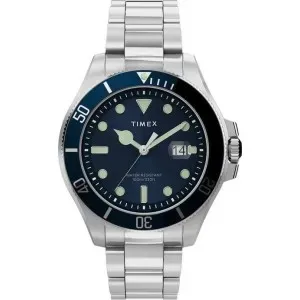 Ρολόι TIMEX TW2U41900 Harborside από ανοξείδωτο ατσάλι με μπλε καντράν και μπρασελέ.