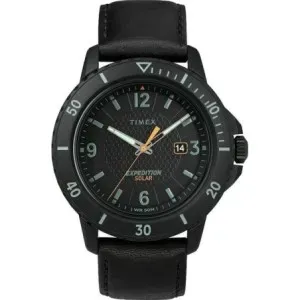 Ρολόι TIMEX TW4B14700 EXPEDITION Solar από ανοξείδωτο ατσάλι με μαύρο καντράν και μαύρο δερμάτινο λουράκι.