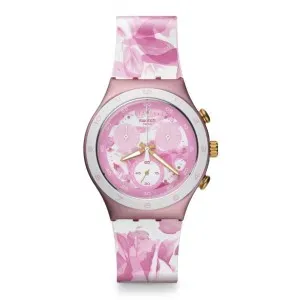 Ρολόι SWATCH Rose Jungle Flower YCP1001 με λευκό-ροζ καντράν και καουτσούκ λουράκι