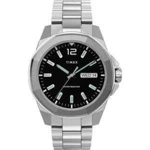 Ρολόι TIMEX TW2U14700 Essex Avenue από ανοξείδωτο ατσάλι με μαύρο καντράν και ασημί μπρασελέ.