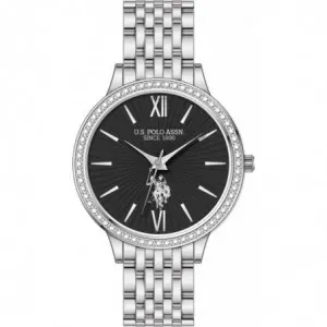 Γυναικείο ρολόι U. S. Polo Assn. USP5968BK Faith με μαύρο καντράν και ασημί μπρασελέ