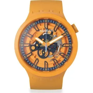 Ρολόι Swatch Big Bold SB01O101 Fresh Orange με πορτοκαλί καντράν και πορτοκαλί καουτσούκ λουράκι.