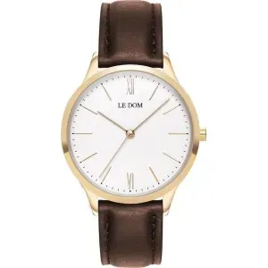 Ρολόι LEDOM Classic LD 1000-16 με λευκό καντράν και καφέ δερμάτινο λουράκι.