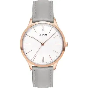 Ρολόι LEDOM Classic LD 1000-18 με λευκό καντράν και γκρι δερμάτινο λουράκι.