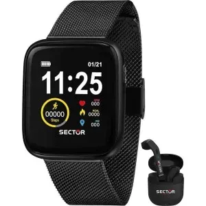 Ρολόι SECTOR R3253158004 S-04 Smartwatch Gift Set με ψηφιακό καντράν και μαύρο μπρασελέ.