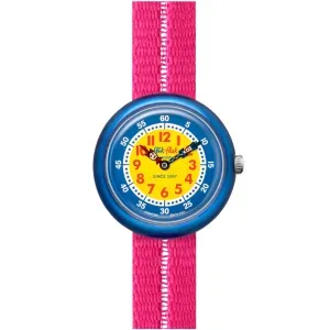 Παιδικό ρολόι Flik Flak ZFBNP190 Retro με πολύχρωμο καντράν και ροζ υφασμάτινο λουράκι.