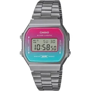 Ρολόι CASIO A-168WERB-2AEF Vintage από ανοξείδωτο ατσάλι με ψηφιακό καντράν και ανθρακί μπρασελέ.