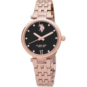 Γυναικείο ρολόι U. S. Polo Assn. USP5981BK Margot με μαύρο καντράν και ροζ χρυσό μπρασελέ.