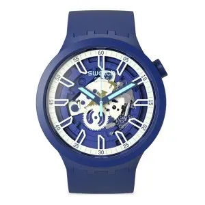 Ρολόι SWATCH SB01N102 Big Bold Iswatch με μπλε καντράν και μπλε καουτσούκ λουράκι.