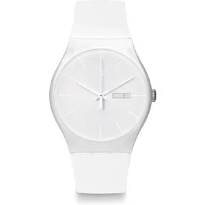 Ρολόι Swatch SO29W704 White Rebel με λευκό καντράν και λευκό καουτσούκ λουράκι.